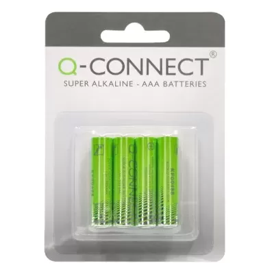 Pack de 4 pilhas AAA super alcalinas verdes Q-Connect em embalagem de cartão