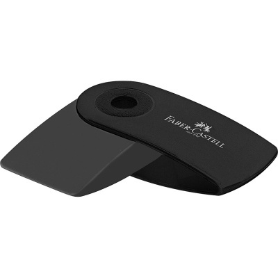 Afiador preto Faber-Castell em plástico com logotipo branco