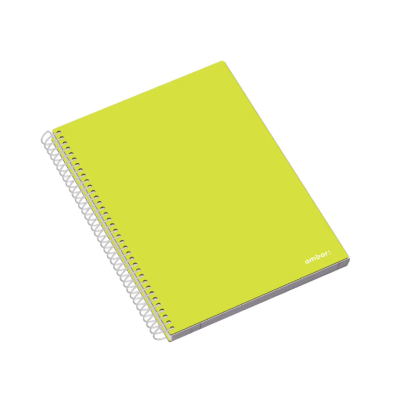 Caderno de espiral com capa verde limão 'ambar.'