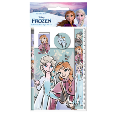 Conjunto de papelaria Disney Frozen com personagens e régua