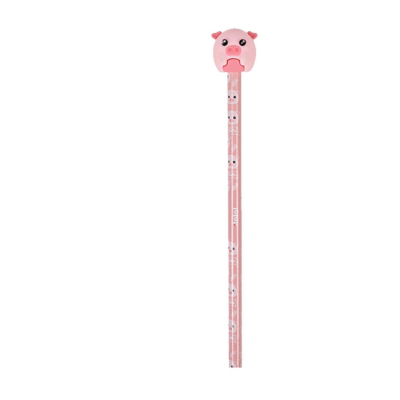 Lápis cor-de-rosa com borracha em forma de cabeça de porco