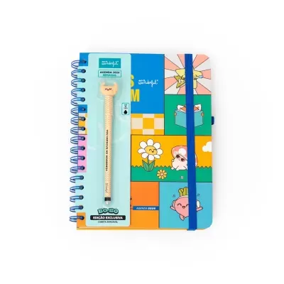 Agenda 2026 semanal colorida com caneta apagável na embalagem