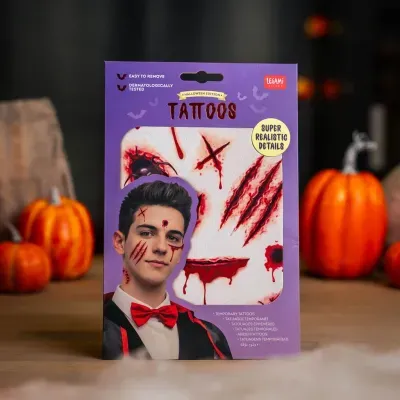 Pacote de tatuagens temporárias de Halloween com cicatrizes e sangue