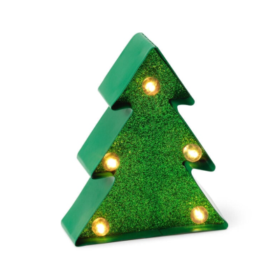 Mini árvore de Natal verde com luzes amarelas e glitter