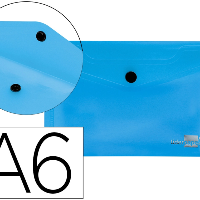 Pasta azul em plástico formato A6 com fecho de pressão negro