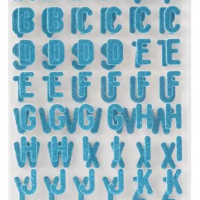 Pacote de autocolantes de glitter azul letras e números