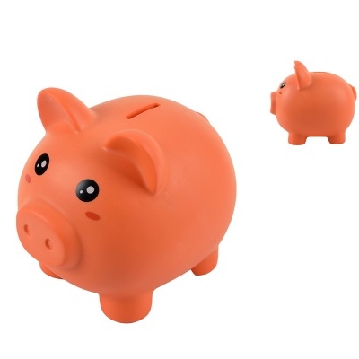 Mealheiro porquinho laranja de plástico com fenda para moedas