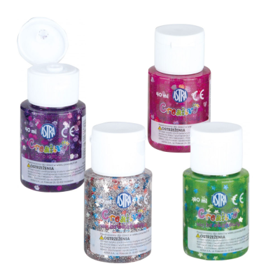 Frascos pequenos de tinta brilhante ASTRA Creative em cores variadas