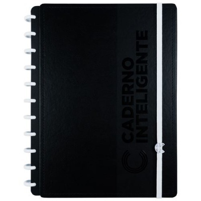Caderno inteligente com capa preta e elástico branco
