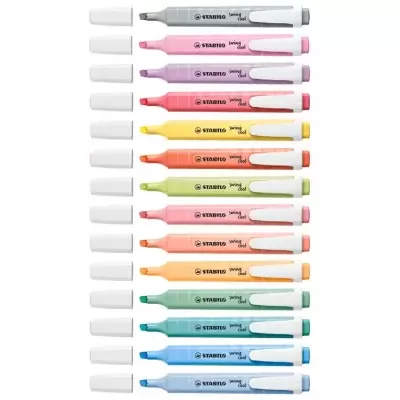 Conjunto de marcadores de texto STABILO swing cool em cores pastel com tampas brancas removidas