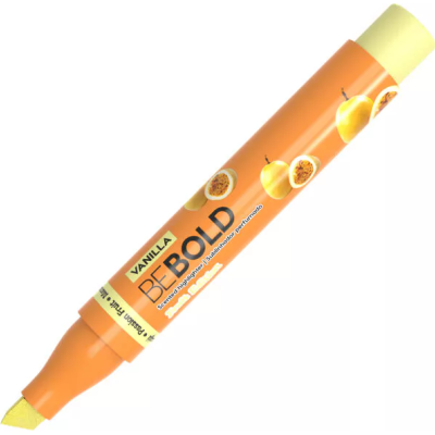 Marcador amarelo BEBOLD Vanilla com imagens de baunilha e maracujá