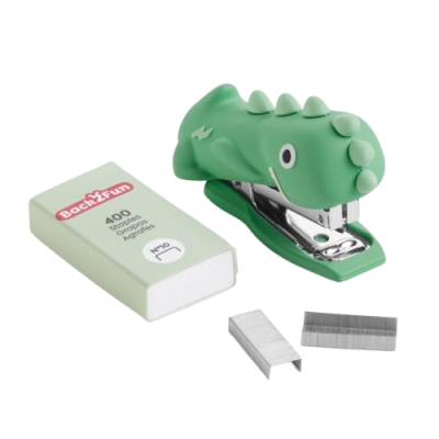 Mini grampeador dinossauro verde com grampos e caixa Back2Fun