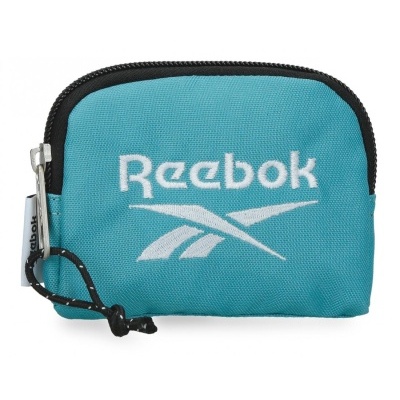 Bolsa pequena azul turquesa com logo branco Reebok e zipper preto