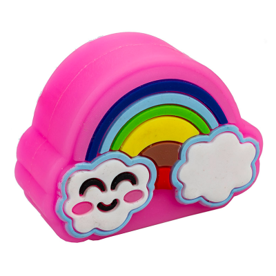 Produto de silicone em forma de arco-íris colorido com nuvens sorridentes