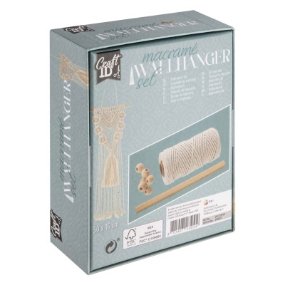 Kit para pendurar em macramé branco com conta e bastão de madeira