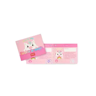 Conjunto de cartões cor de rosa com cães brancos e texto 'BELIEVE IN MAGIC'