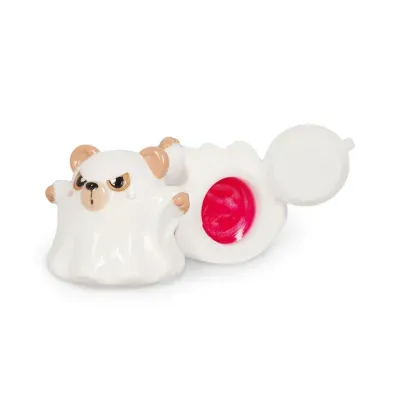 Pote de plástico urso branco aberto com creme vermelho