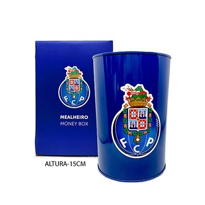 Mealheiro azul com símbolo do FC Porto e caixa azul ao lado