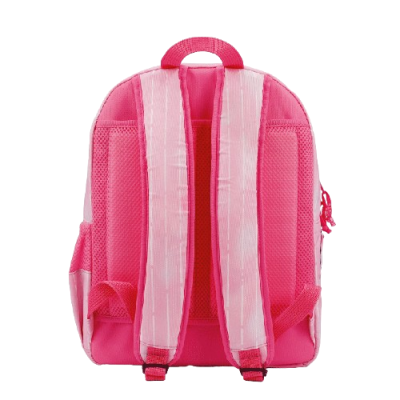Mochila rosa com alças almofadadas vista de trás