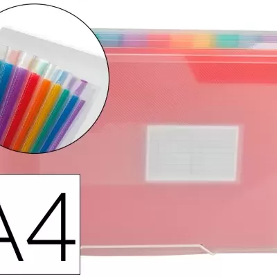 Expansor de plástico transparente com abas coloridas e pasta coral