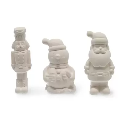 Três figuras brancas de decoração natalícia em cerâmica ou resina