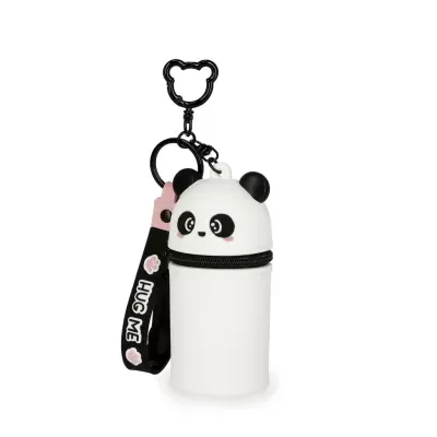 Porta-chaves panda branco e preto com fecho de correr e etiqueta HUG ME