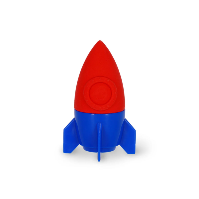 Foguete de borracha vermelho e azul em fundo branco