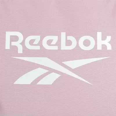 Logotipo Reebok branco em fundo rosa texturizado