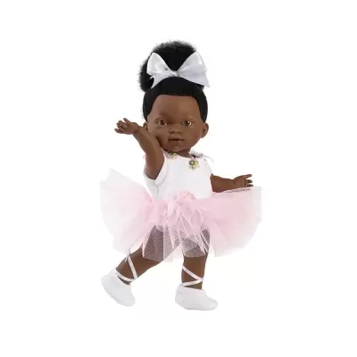 Boneca negra com vestido de ballet rosa e branco