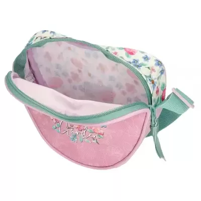 Bolsa tipo pochete rosa com bordado 'Garden' e padrão floral