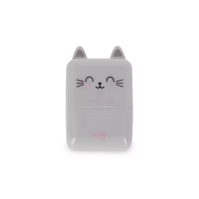 Estojo plástico branco com rosto de gato e orelhas