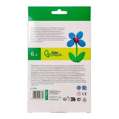 Embalagem de ferramentas para modelar plastilina lider papel com ilustração de flor azul