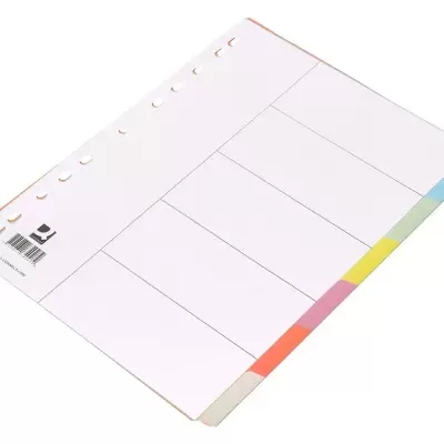 Separador de folhas branco com abas coloridas para fichário