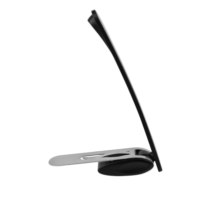 Suporte para portátil preto e metal com estrutura inclinada