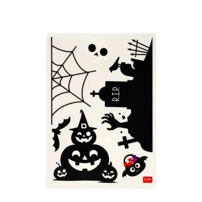 Autocolantes Halloween com abóboras, morcegos, caveira e teia