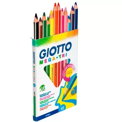 Estojo branco com lápis de cor Giotto Mega Tri de 12 cores
