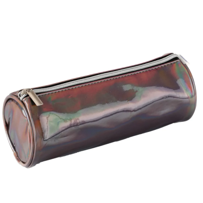 Estojo cilíndrico brilhante com fecho metálico