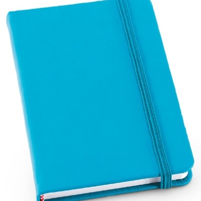 Caderno azul turquesa com elástico para fecho