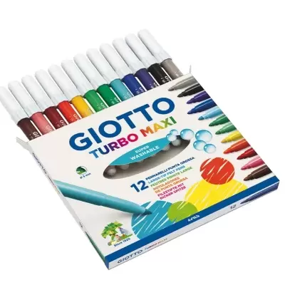 Conjunto de 12 marcadores de feltro Giotto Turbo Maxi coloridos em caixa branca