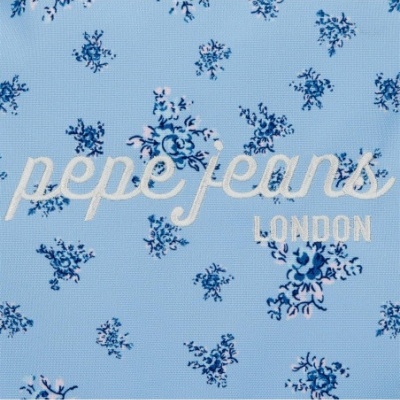 Tecido azul claro com flores e texto bordado pepe jeans LONDON