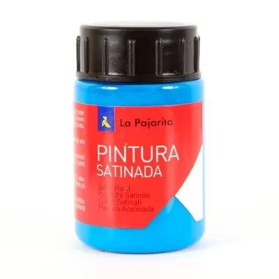 Frasco de tinta azul La Pajarita com rótulo vermelho e tampa preta