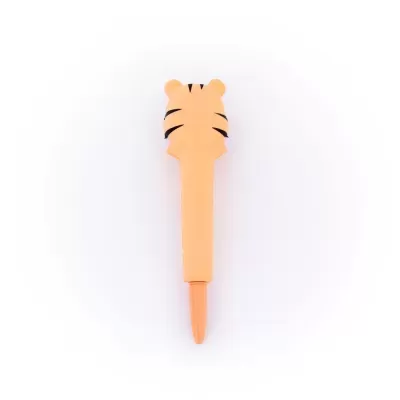 Caneta com tampa em forma de cabeça de tigre cor de laranja