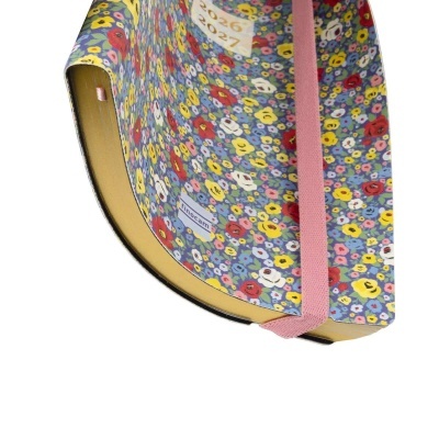 Agenda com capa floral azul e elástico rosa