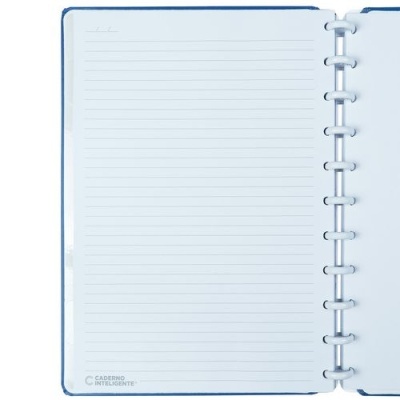 Página de caderno pautado com argolas de encadernação e texto CADERNO INTELIGENTE