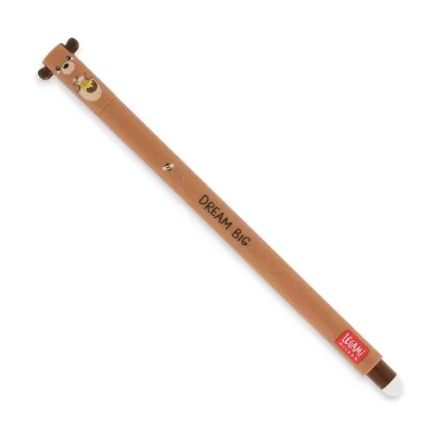 Caneta castanha decorada com cabeça de urso e texto DREAM BIG