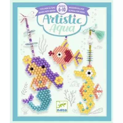 Conjunto Artistic Aqua com peixe, sereia e cavalo-marinho em pérolas coloridas para idades 6-10.