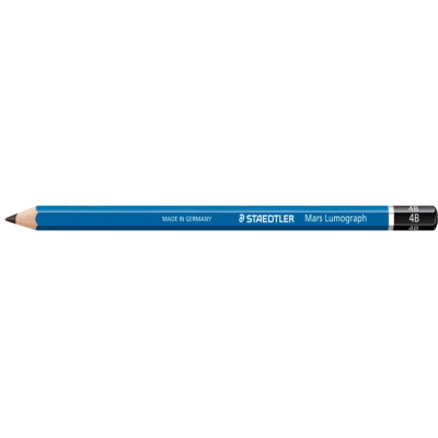 Lápis de grafite STAEDTLER Mars Lumograph 4B azul com texto branco e preto