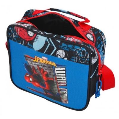 Lancheira Homem-Aranha azul e preta com alça vermelha