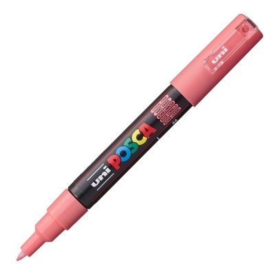 Marcador Uni Posca cor de rosa coral com corpo preto