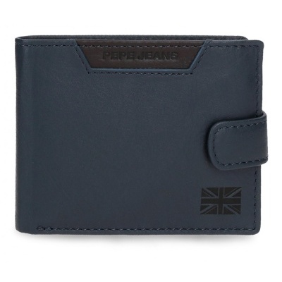 Carteira preta em pele com botão de pressão e logo PEPE JEANS